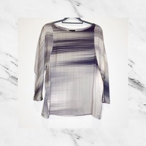 Theory Purple Grey Striped Long Sleeve Silk Top